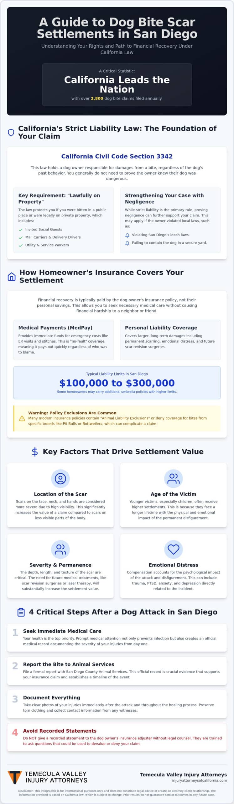 San Diego Dog Bite Scar Settlement Guide: 2026 Insurance Recovery – Infographic San Diego Dog Bite Scar Settlement Guide: 2026 Insurance Recovery